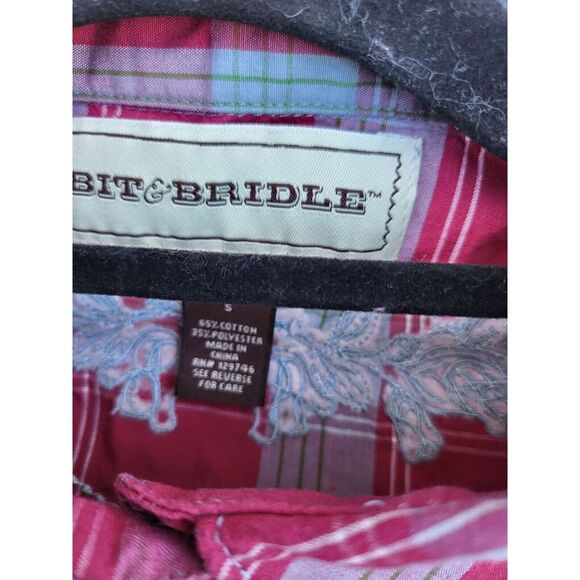 Bit & Brindle Snap Front Shirt S Womens Pink Embroidered Western Rodeo - Picture 6 of 6